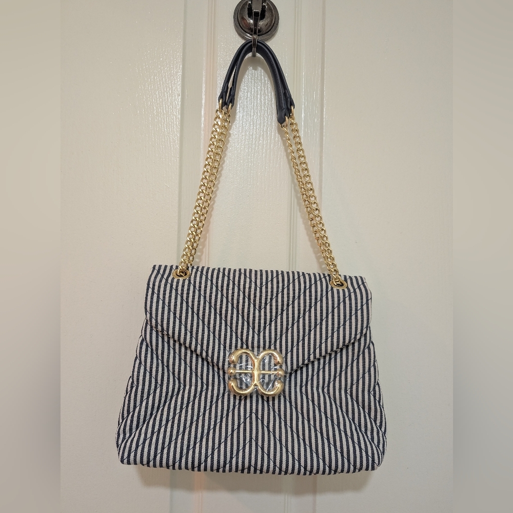 Express Striped Shoulder Bag with Gold Accents